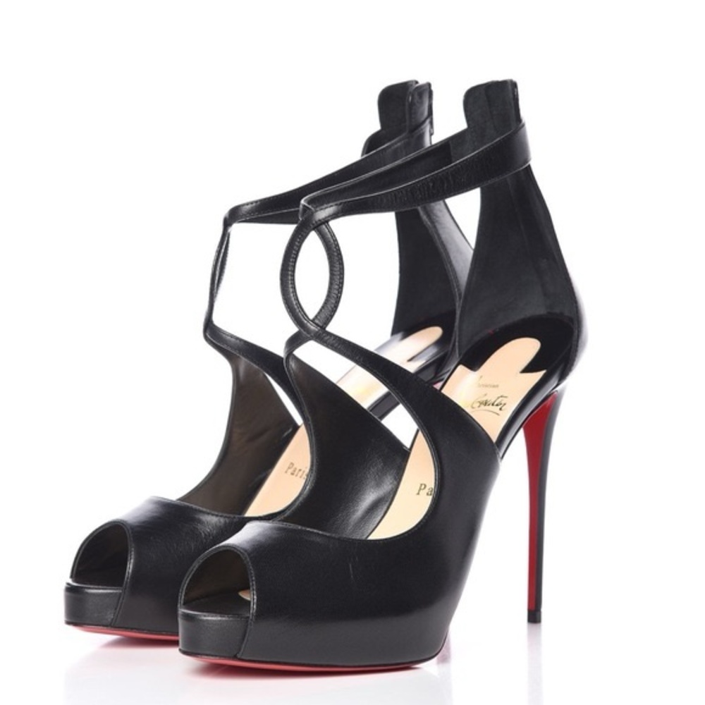 Christian Louboutin Pumps Rosie PLatform 120 Black Criss Cross Sandals Heels 41